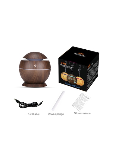 Moveevo Derin Ahşap Desenli Usb Nemlendirici, Renkli Led Işık Ve Aroma Uyumlu, Ev/ofis Kullanıma Uygun