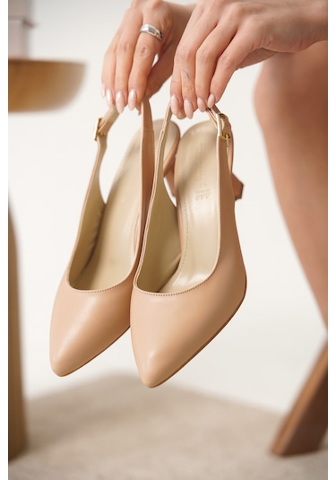 D1705 Kadın Günlük Klasik Topuklu Ayakkabı Vizon