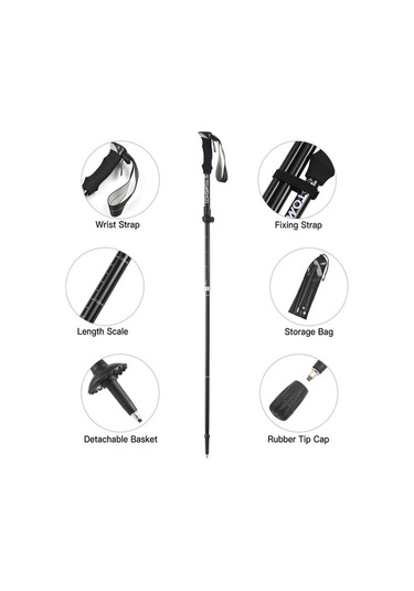Novahub Siyah Alüminyum Seyahat Bastonu, 110-130 Cm, 265g, Taşınabilir Çanta İçerir, Siyah Siyah
