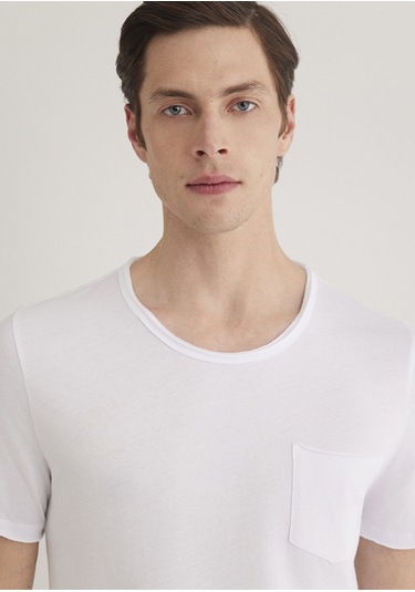 Mavi - Beyaz Basic Tişört 062772-20843-Beyaz