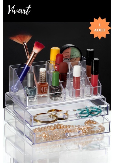 Vivart 3 Katlı Çekmeceli Makyaj Düzenleyici Organizer Set Şeffaf Beyaz