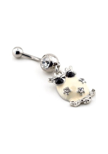 Krem Rengi Taşlı Baykuş Göbek Için Pıercıng P271 Gümüş