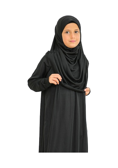 İki Parça Çocuk Elbisesi Seti Eşarp İle Takım Siyah