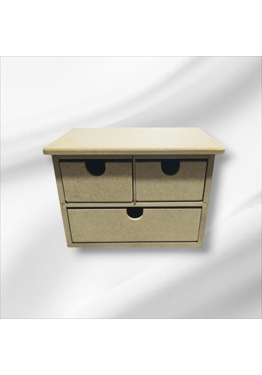 Ahşap Boyanabilir 3 Çekmeceli Takı-aksesuar Organizer Kutu