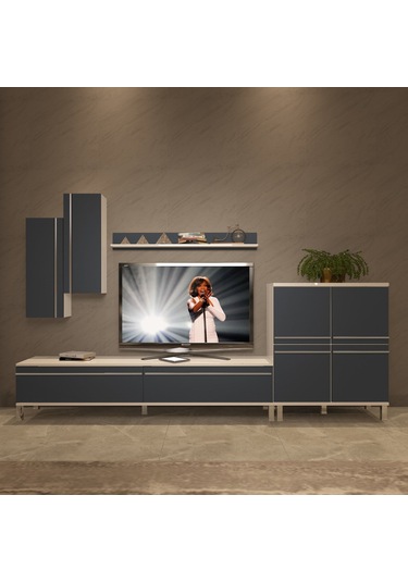 Decoraktiv Eko 6 Mdf Std Krom Ayaklı Tv Ünitesi Tv Sehpası Beyaz - Antrasit