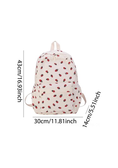 Geeksen Kuruşak Çilek Desenli Geniş Kabinli Çok Cepli Seyahat Sirt Çantasi Pembe Açik, 43x31x14cm Bej