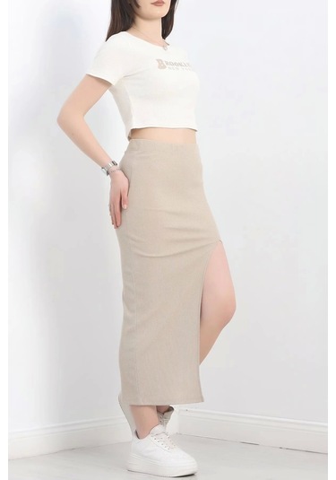 Nakışlı Etekli Takım Bej Beyaz S3899 Bej