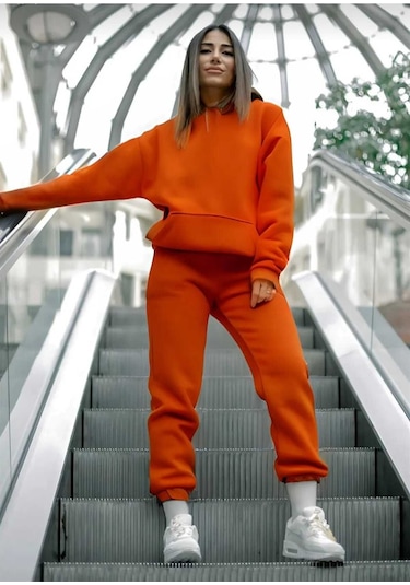 Kozia Outdoorskapşonlu Esofman Takımı Sweatshirt Jogger Turuncu