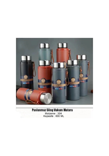 Paslanmaz Çelik Termos Su Şişesi 600ml Vakumlu Kapak Gri İthal Ürün Gri