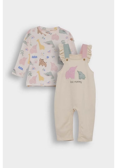 Defacto 2'li Dinozor Baskılı Salopet Tulum Ekru Kız Bebek Alt-üst Takım F2188a5/er233 Ekru Defacto 2'li Dinozor Baskılı Salopet Tulum Ekru Kız Bebek Alt-üst Takım F2188a5/er233 Ekru
