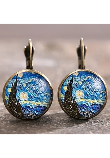 Skycity Van Gogh "yıldızlı Gece" Temalı Sanatsal Küpeler - Zarif Ve Romantik Aksesuar Diğer Çok Renkli