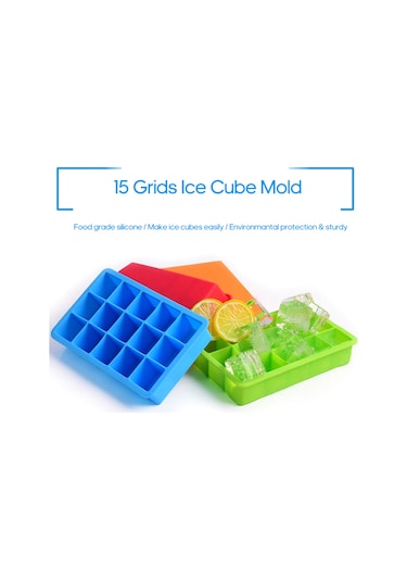 Ranyeek Yemek Grubu Silikon Buzluk 15 Hücreli Çok Amaçlı Buz, Puding, Çikolata Esnek Ve Dayanıklı Yeşil Çok Renkli