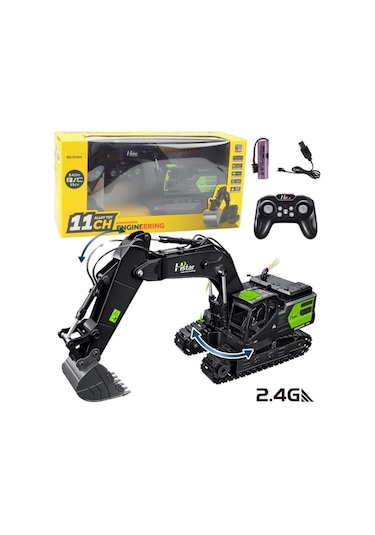 Oyuncak 1:12 Ölçek Büyük Boy Işıklı Sesli Şarjlı Duman Atan Kumandalı Kepçe Yeşil Yeşil