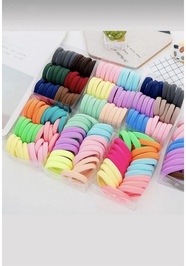 Okavango Kadın 100'lü Renkli Saç Lastik Toka Seti Çok Renkli