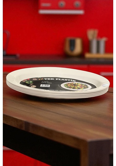 6'lı Sert Plastik Kayık Tabak Kırılmaz Yıkanabilir 32cm Beyaz