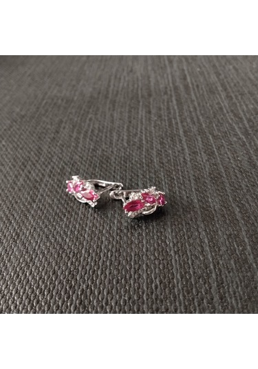 925 Ayar Gümüş Kadınlar İçin Özel Tasarım Küpe - Sade Ve Şık - Kırmızı Detaylı Model Gümüş