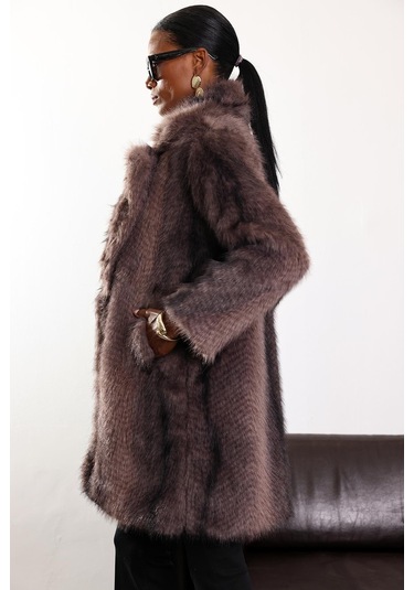 Vizon Midi Boy Hacimli Kürk Vizon