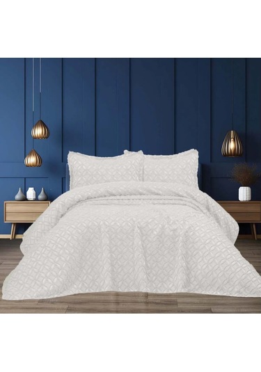 Lunok 3 Parça Çift Kişilik Yatak Örtüsü Krem