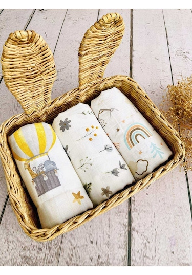 3 Adet 75X75 Çok Amaçlı Müslin Bezi Örtü Battaniye Çok Renkli