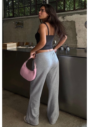 Gri Geniş Paça Basic Kadın Eşofman Altı Mg2553 Gri