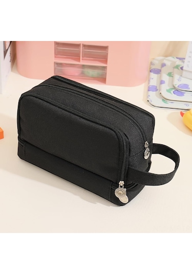 Mufunye 7 Bölmeli Geniş Kapasiteli Kanvas Kalem Çantası - Okul Ofis Stoklarını Düzenleyen Taşınabilir Çantam Siyah Siyah