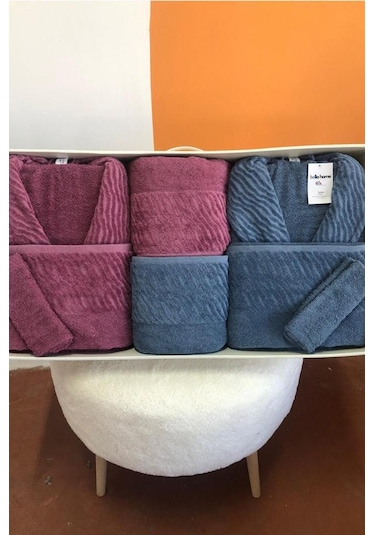 Zebra 8 Parça Aile Bornoz Takımı Mürdüm - İndigo Çok Renkli