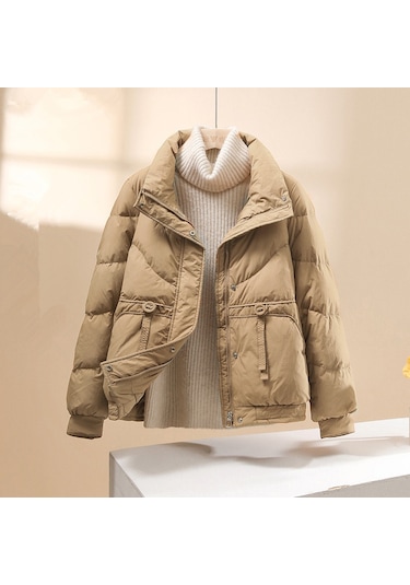 Kadınlar İçin Yeni Kışlık Kalın Dik Yakalı Rahat Bol Kuş Tüyü Ceket Siyah