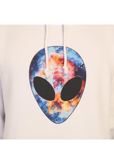 Bant Giyim - Alien Cosmos Beyaz Kapşonlu Erkek Sweatshirt Hoodie