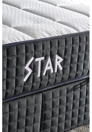 Star Yatak Seti 100x200 Cm Tek Kişilik Yaylı Sert Ortopedik Yatak Antrasit Lüks Baza Başlık Takımı 100 x 200