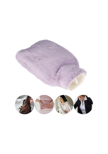 Moveevo Mor Plüş Kılıflı Pvc Suluk Isı Torbası - Çift Eldivenli, Kaymazsız Dokulu, Yavaş Isı Dağıtımı 1000ml Mor