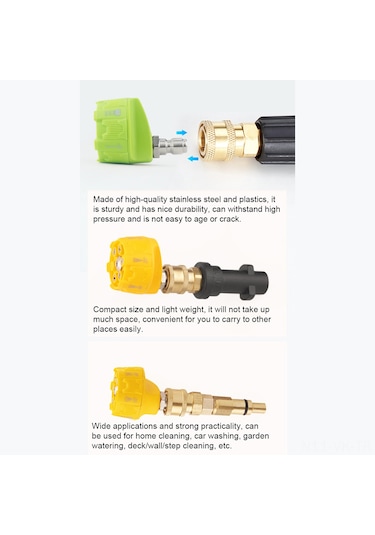 Vkemall Ev İçi Yüksek Basınçlı Yıkama Makinesi İçin Yeşil 6'lı Çok Fonksiyonlu Hızlı Bağlantılı Düz/şeffaf Nozzle Aksesuarı