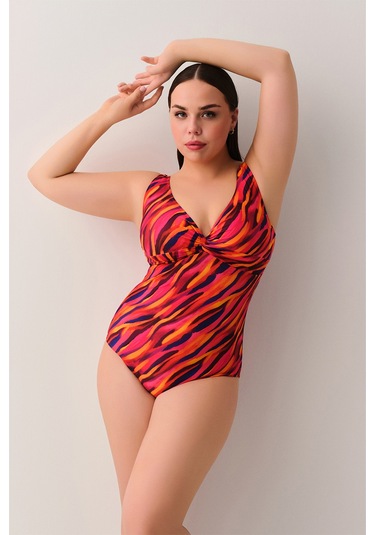 Suwen Flame V Yaka Balenli Toparlayıcı Mayo Sb2528513841384 Flame Baskılı