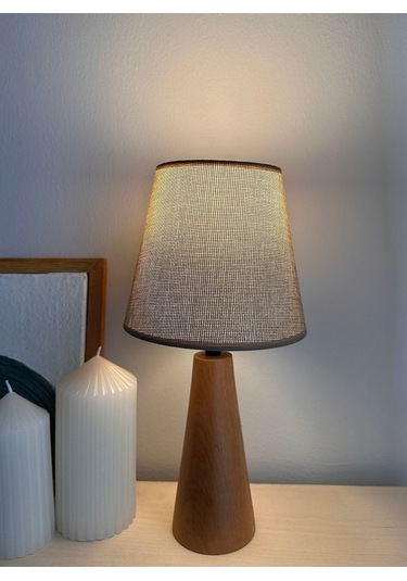 Bohem Ahşap Ayaklı Konik Abajur - Vizon Vizon