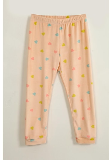 Luess Kız Çocuk Termal Soft Pembe Kalpli Pijama Takımı-Pembe