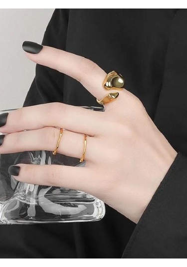 925 Ayar Gümüş Gold Renk Düzensiz Bohem Ayarlanabilir Tarz Yüzük