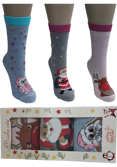 3'lü Set Pamuklu Yılbaşı Kadın Soket Çorap-çok Renkli Çok Renkli