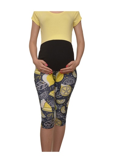 Luvmabelly Maternity 8021 - Pamuklu Göbek Destekli Limon Desenli Kapri Hamile Tayt-çok Renkli