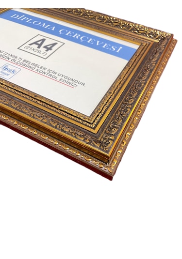 Diploma Çerçevesi A4 Boyut Gold Varaklı - Hakiki Camlı Ürün