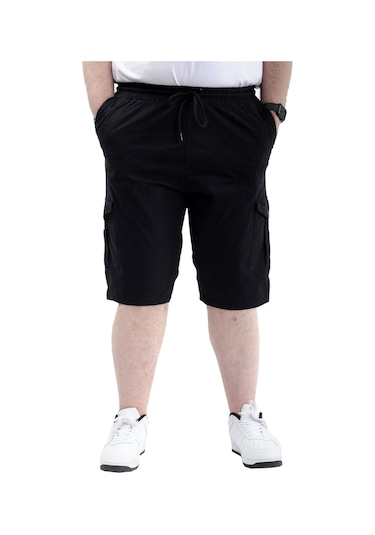 Mode Xl Büyük Beden Erkek Kapri Kargo Cepli Beli Bağlamalı Valencıa 21404 Siyah Siyah