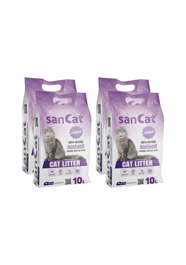 Sancat Premium Lavanta Kokulu Topaklaşan Beyaz Bentonit Kedi Kumu 4 x 10  L