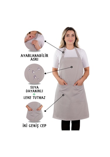 4 Adet Simple Ayarlanabilir Askılı Mutfak Önlüğü Açık Gri