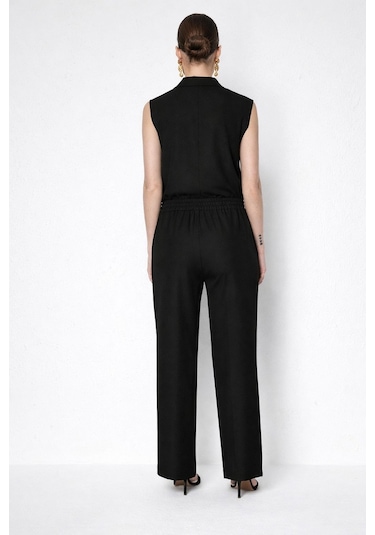 On Fashion Pantolon Çimalı Bağcıklı Bol Paça siyah