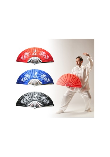 Lemestar Stainless Steel Çerçeveli Nylon Kumaşlı Katlanabilir Tai Chi Fan - Spor, Dans, Gösteri İçin Siyah Kung Fu Flap