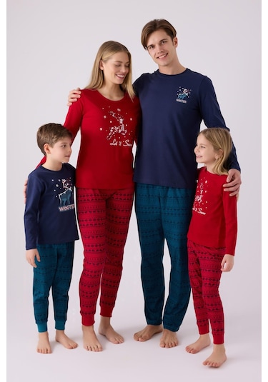 Arnetta 3106 Let İt Snow Kız Çocuk Kırmızı Uzun Kol Pijama Takım Kırmızı