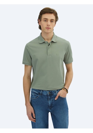 Haki Düz Polo Yaka %100 Pamuk T-shirt Haki