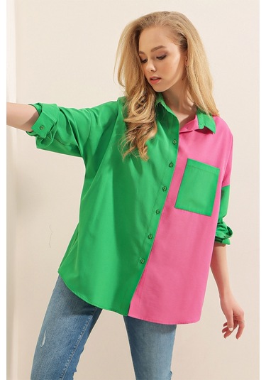 Bigdart 20116 Blok Renkli Gömlek - Yeşil 001