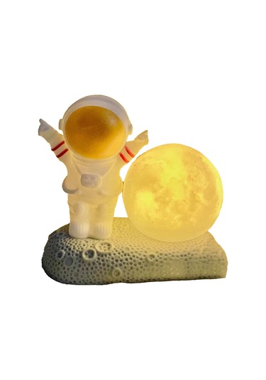 Uzay Adamı Ay Gece Lambası Dekoratif Sevimli Görünümlü Sıcak Işık Gece Başucu Lambası Yatak Odası Ön Altın Diğer