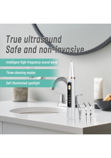 Moveevo Ev İçin Akıllı Ultrasonik Diş Temizleyici, Üç Seviye Ayar, Taş Aşınması Temizleyici, 37khz Frekans, 450mah Pil Temel Versiyon Beyaz