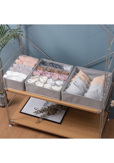 Ruicoo 3'lü Katlanabilir Çamaşır Organizer Seti - Sutyen, Çorap, Atkı Düzenleyici Gri