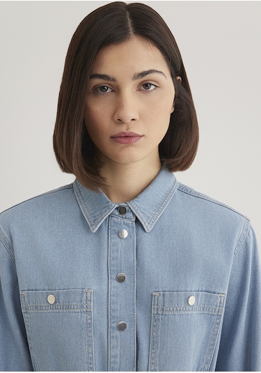 Mavi - Bridget Gold Klasik Açık Mavi Jean Elbise 1310541-87816 Açık Mavi